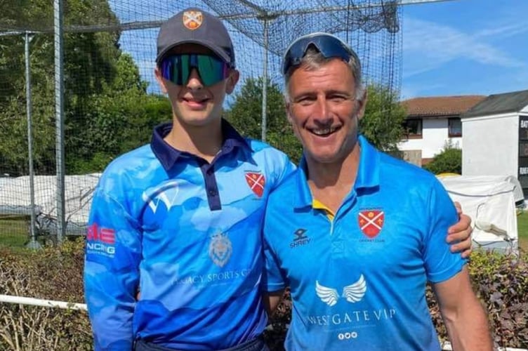 Andrew (right) and Olly Jones are almost certainly the first father and son to play 1st XI league cricket together for Abergavenny CC